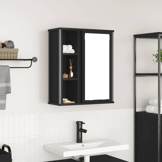 Pensile da Bagno con Specchio Rovere Nero 50x21x60 cm