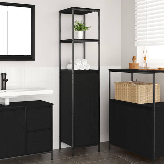 Mobile da Bagno con Ripiani Rovere Nero 36x35x165 cm