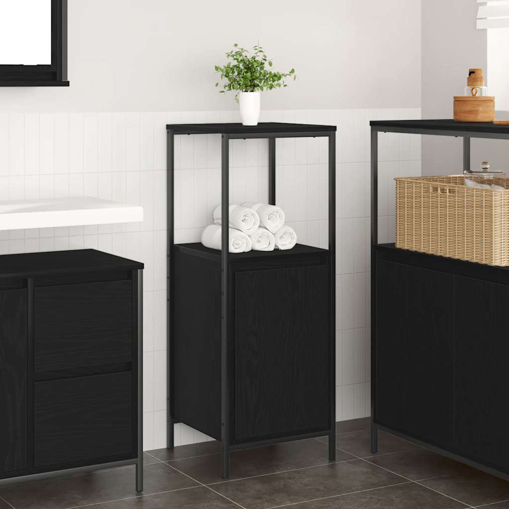 Mobile da Bagno con Ripiani Rovere Nero 36x35x95 cm