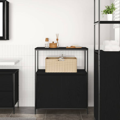 Mobile da Bagno con Ripiani Rovere Nero 76,5x35x95 cm