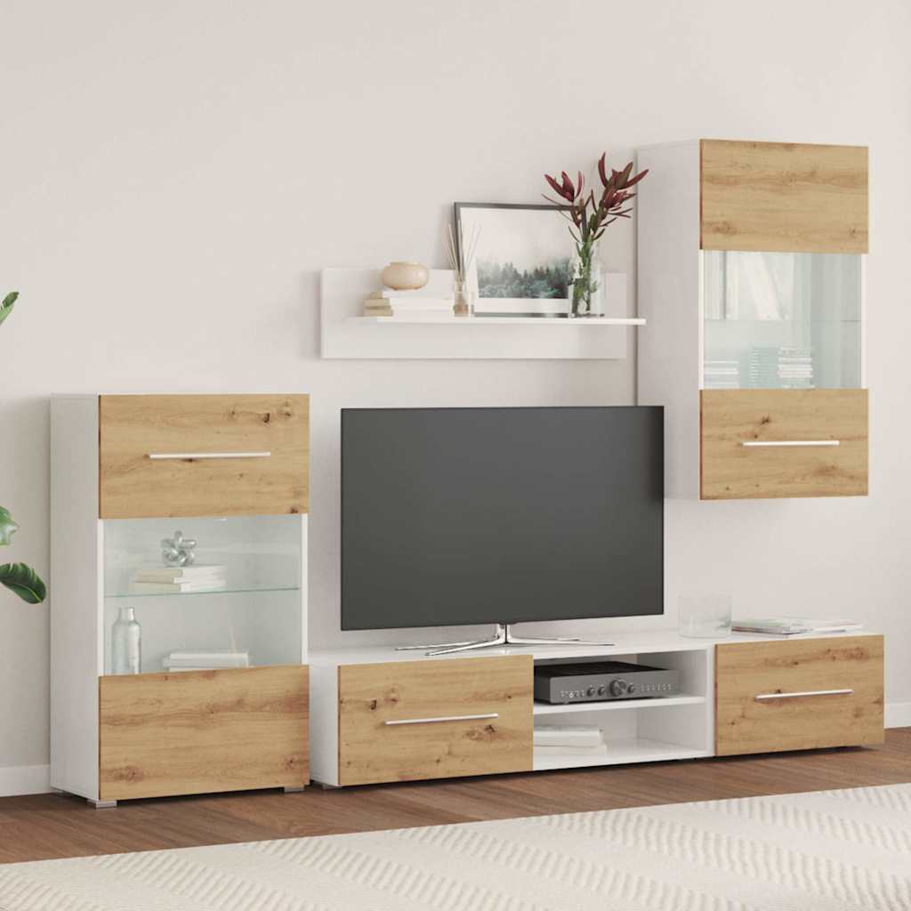 Mobile TV 5 pz con Illuminazione a LED Rovere Artigianale - homemem39