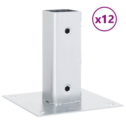 Basi per Pali Quadrate 12 pz Argento 51x51 mm Acciaio Zincato | homemem39