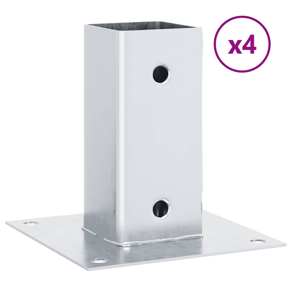 Basi per Pali Quadrate 4 pz Argento 61x61 mm in Acciaio Zincato | homemem39