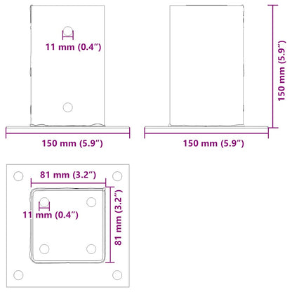 Basi per Pali Quadrate 4 pz Argento 81x81 mm in Acciaio Zincato | homemem39
