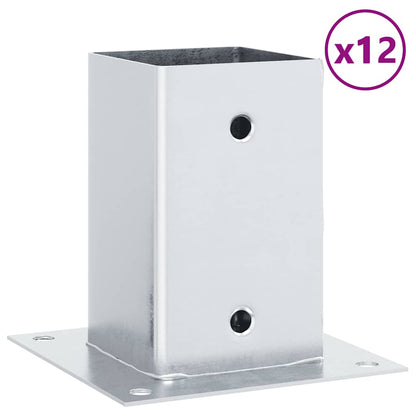 Basi per Pali Quadrate 12 pz Argento 81x81 mm Acciaio Zincato | homemem39