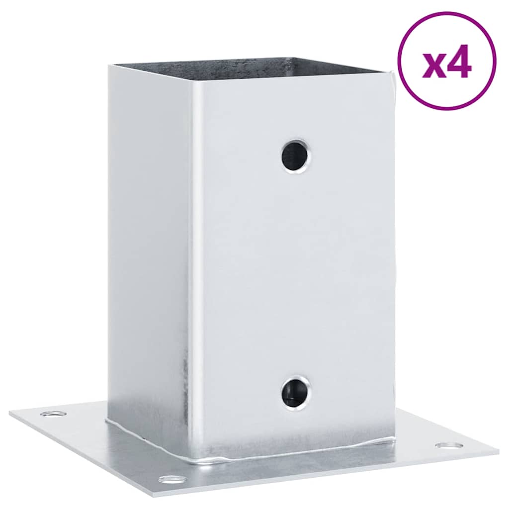 Basi per Pali Quadrate 4 pz Argento 91x91 mm in Acciaio Zincato | homemem39
