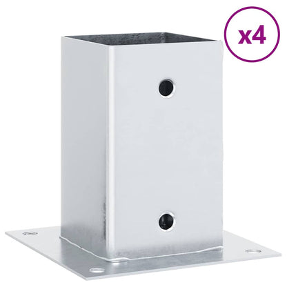 Basi per Pali Quadrate 4 pz Argento 91x91 mm in Acciaio Zincato | homemem39