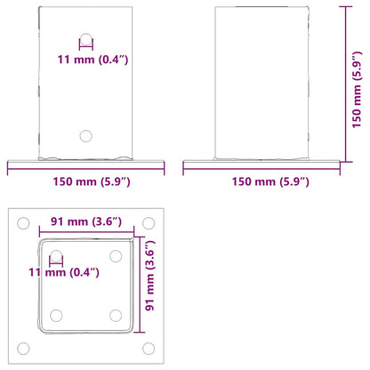Basi per Pali Quadrate 12 pz Argento 91x91 mm Acciaio Zincato | homemem39