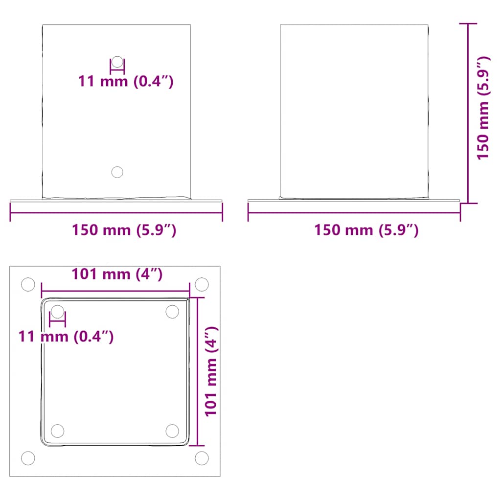 Basi per Pali Quadrate 12 pz Argento 101x101 mm Acciaio Zincato | homemem39