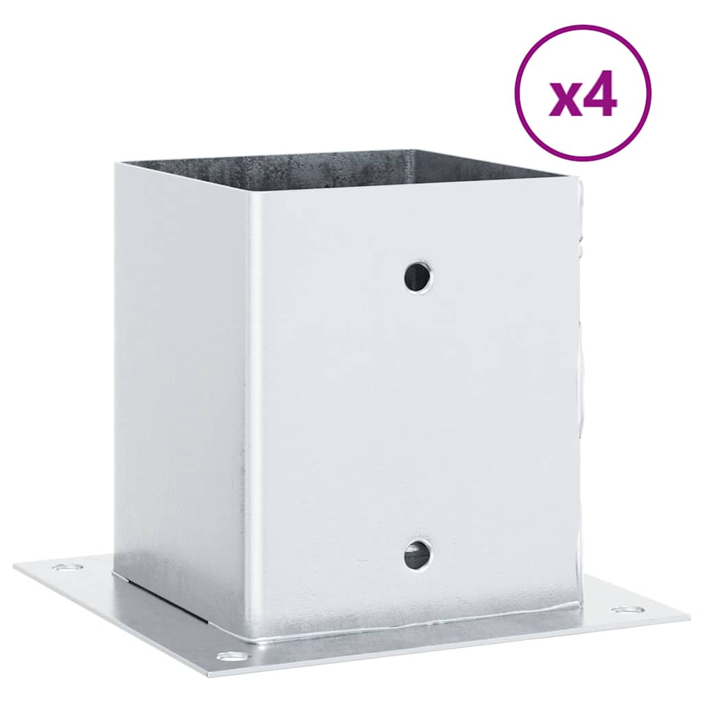 Basi per Pali Quadrate 4 pz Argento 121x121 mm Acciaio Zincato | homemem39