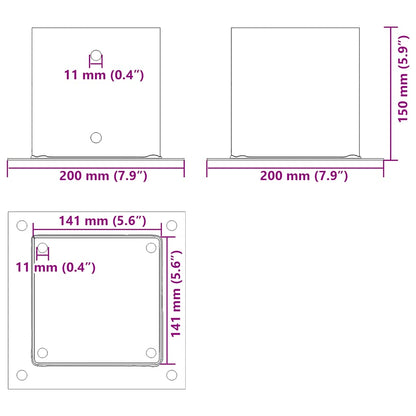 Basi per Pali Quadrate 4 pz Argento 141x141 mm Acciaio Zincato | homemem39
