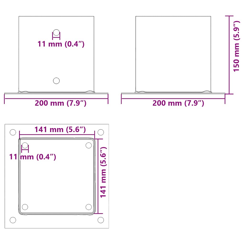 Basi per Pali Quadrate 12 pz Argento 141x141 mm Acciaio Zincato | homemem39