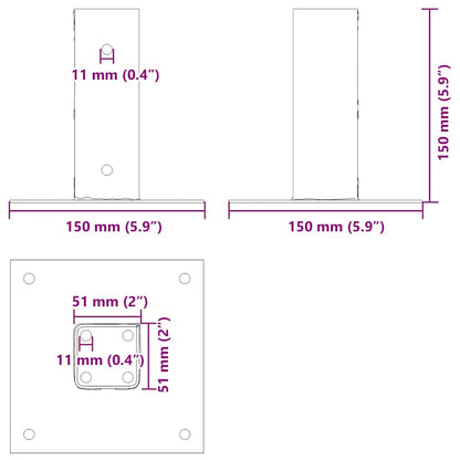 Basi per Pali Quadrati 4 pz 51x51 mm Acciaio Verniciato Polvere | homemem39
