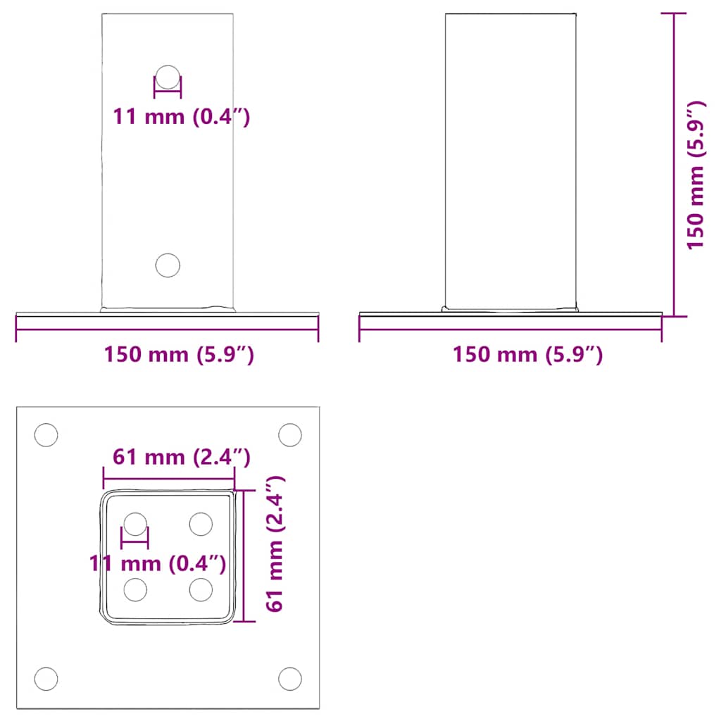 Basi per Pali Quadrati 12 pz 61x61mm Acciaio Verniciato Polvere | homemem39
