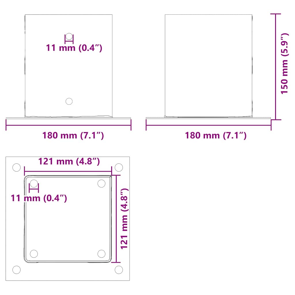 Basi per Pali Quadrati 4pz 121x121mm Acciaio Verniciato Polvere | homemem39