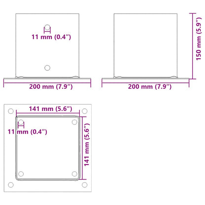 Basi per Pali Quadrati 4pz 141x141mm Acciaio Verniciato Polvere | homemem39