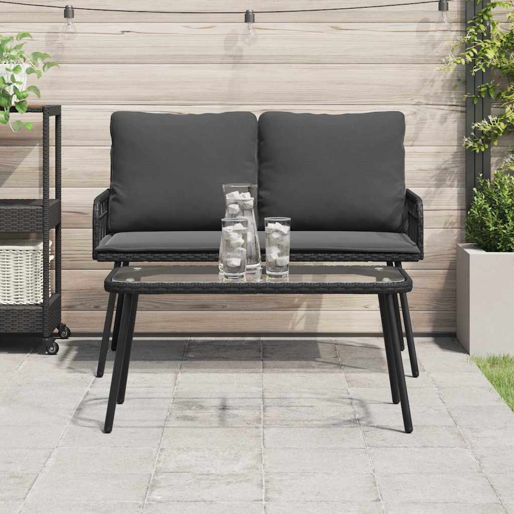 Tavolino da salotto Nero 90 x 45 x 43 cm Polyrattan e vetro