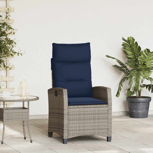 Sedia Reclinabile da Giardino con Tavolino Grigio Polyrattan