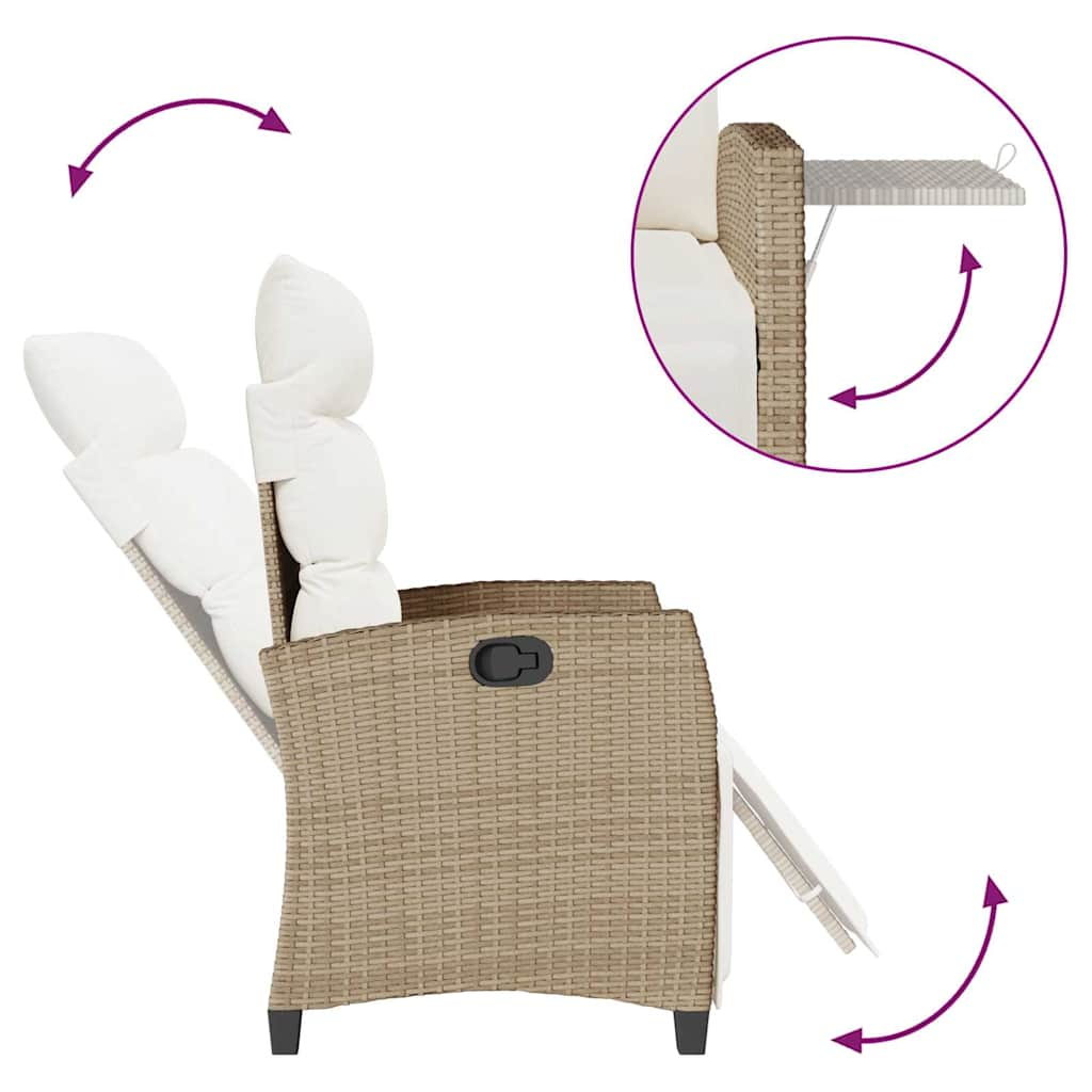 Sedia Reclinabile da Giardino con Tavolino Beige Polyrattan