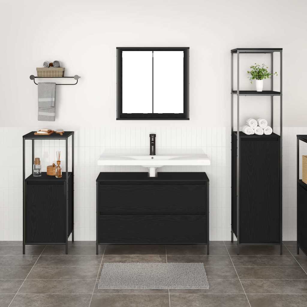 Set di mobili per il bagno 3 pcs Rovere Nero Legno multistrato