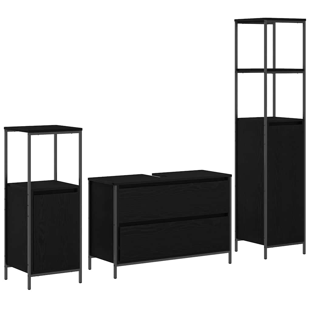 Set di mobili per il bagno 3 pcs Rovere Nero Legno multistrato