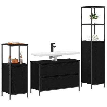 Set di mobili per il bagno 3 pcs Rovere Nero Legno multistrato