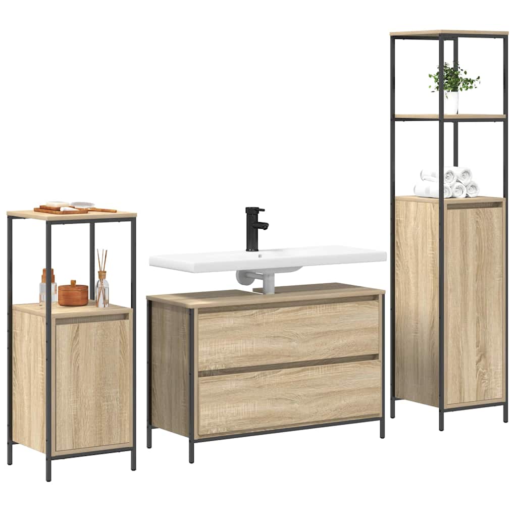 Set di mobili per il bagno con cassetto 3 pcs Rovere Sonoma | homemem39