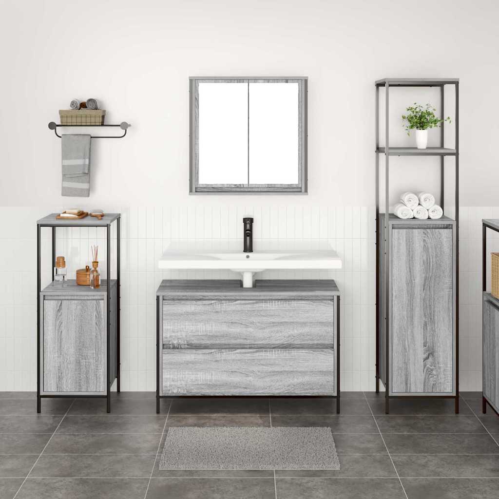 Set di mobili per il bagno 3 pz Grigio Sonoma 90 x 34,5 x 60 cm | homemem39