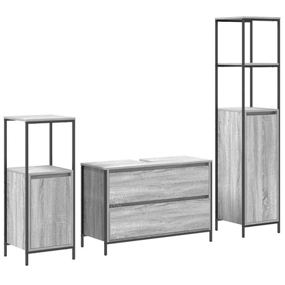 Set di mobili per il bagno 3 pz Grigio Sonoma 90 x 34,5 x 60 cm | homemem39
