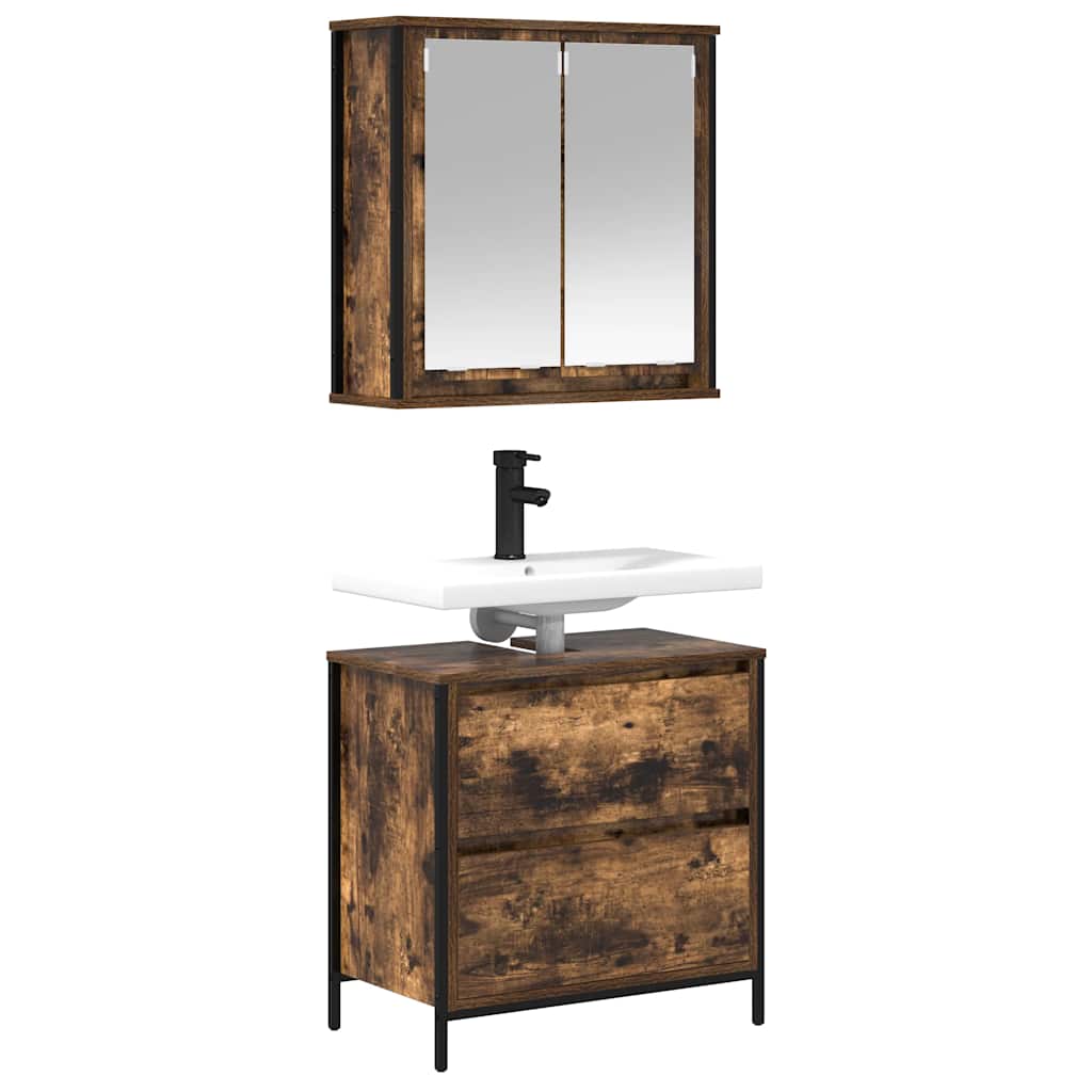 Set Mobili da Bagno 2 pz Rovere Fumo in Legno Multistrato | homemem39