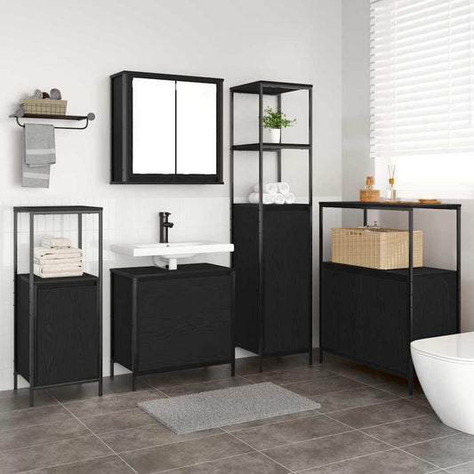 Set di mobili per il bagno 5 pcs Nero Legno multistrato