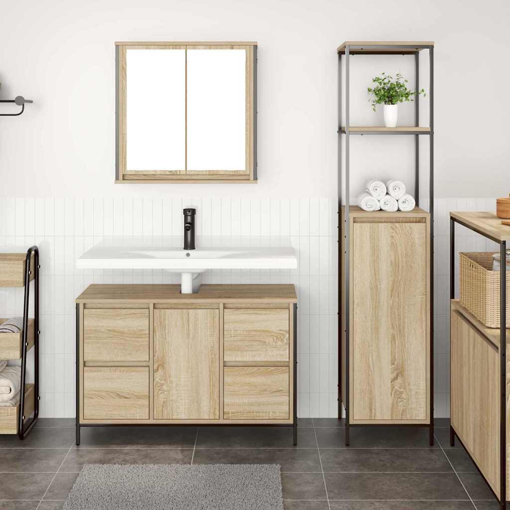 Set di mobili per il bagno 2 pz Rovere Sonoma e Nero | homemem39