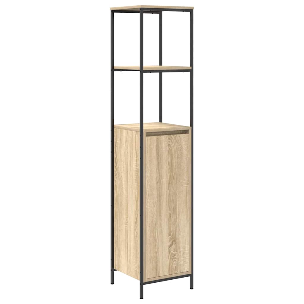 Set di mobili per il bagno con porta 5 pcs Rovere Sonoma e Nero | homemem39