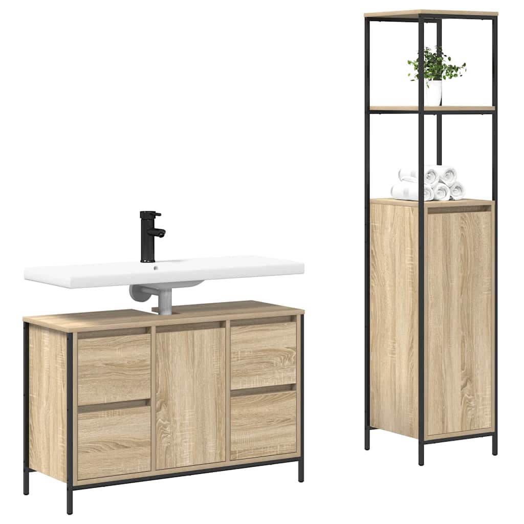 Set di mobili per il bagno 2 pz Rovere Sonoma e Nero | homemem39