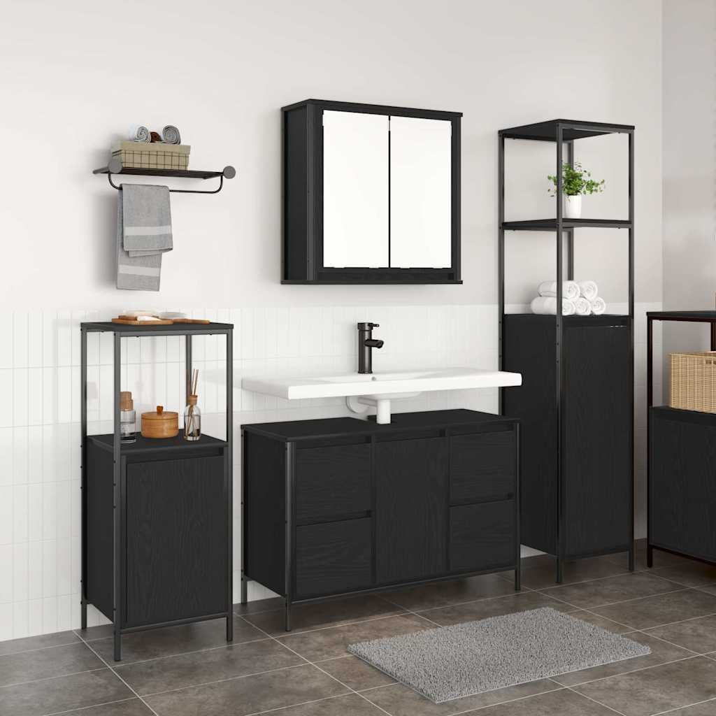 Set di mobili per il bagno 3 pz Rovere Nero 36 x 35 x 165 cm | homemem39
