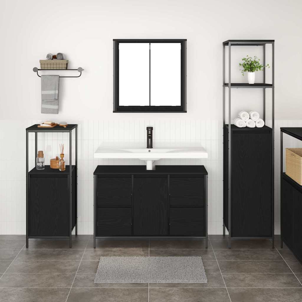 Set di mobili per il bagno 3 pz Rovere Nero 36 x 35 x 165 cm | homemem39