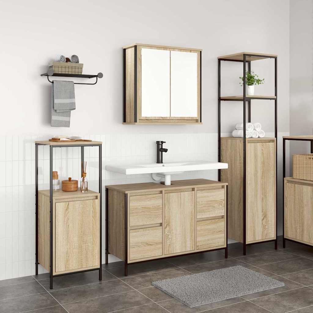Set di mobili per il bagno 3 pz Rovere Sonoma e Nero | homemem39