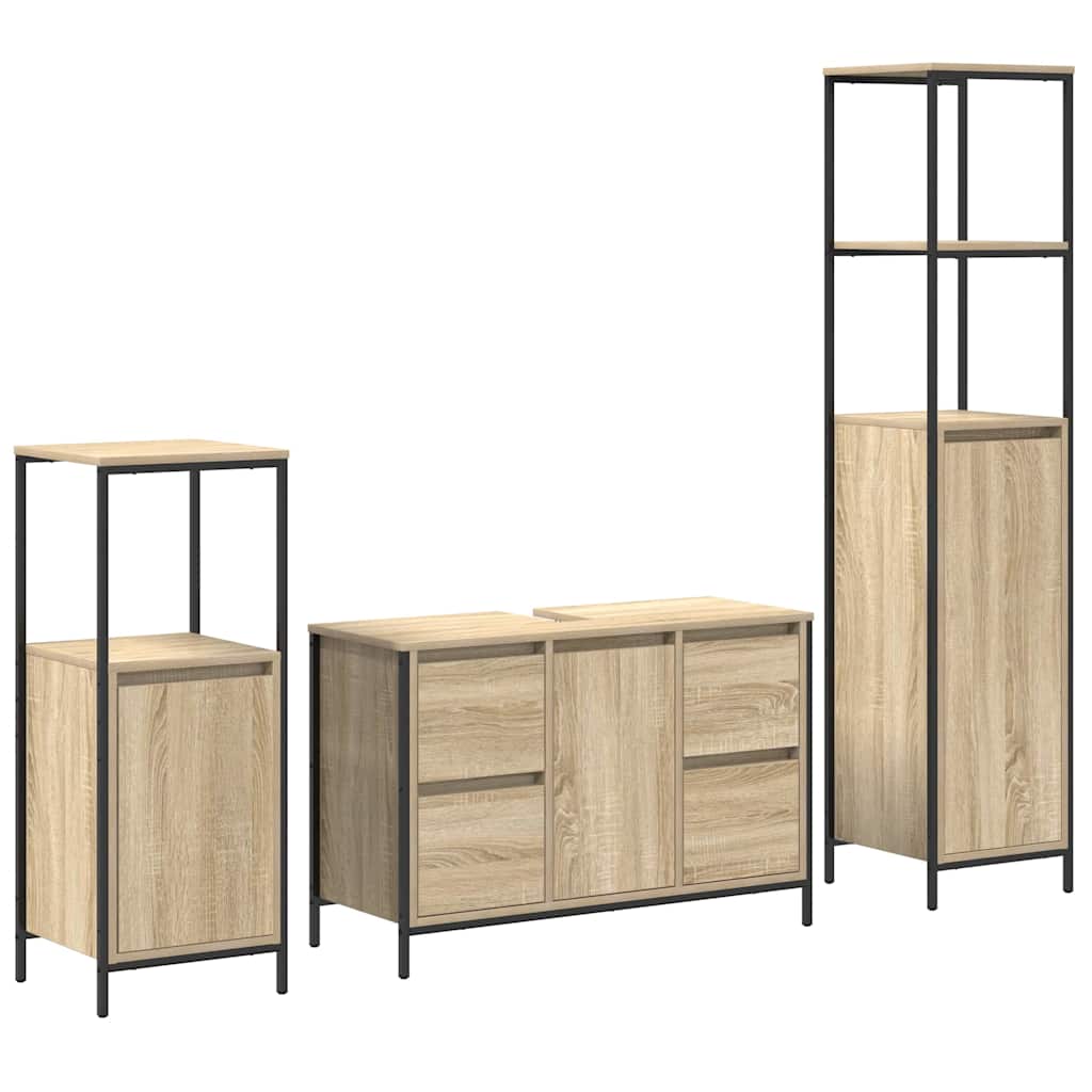 Set di mobili per il bagno 3 pz Rovere Sonoma e Nero | homemem39