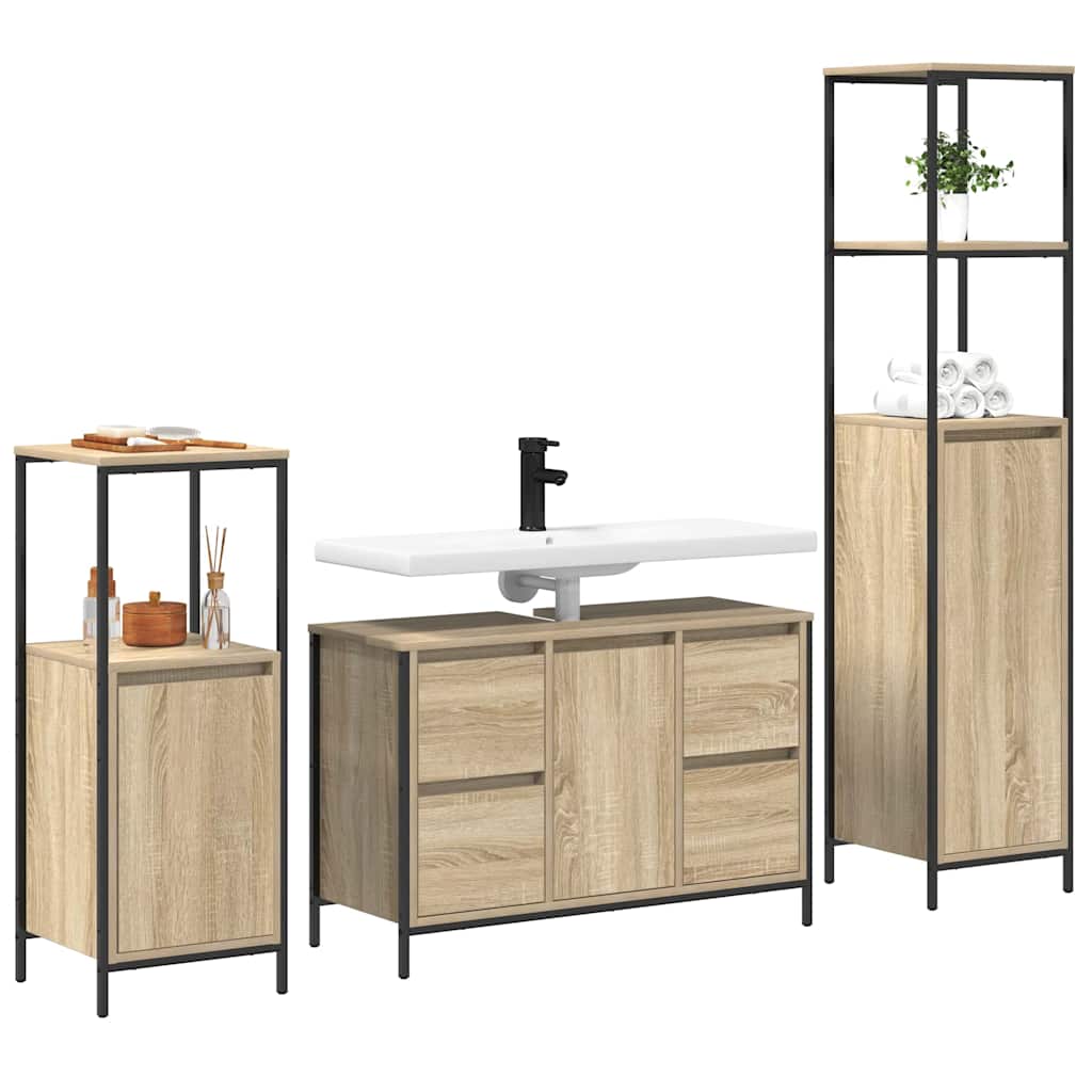 Set di mobili per il bagno 3 pz Rovere Sonoma e Nero | homemem39