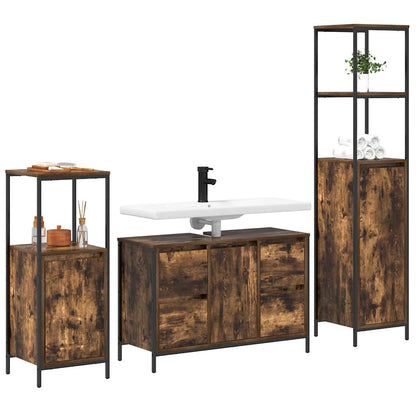 Set di mobili per il bagno 3 pz Rovere Affumicato e Nero | homemem39
