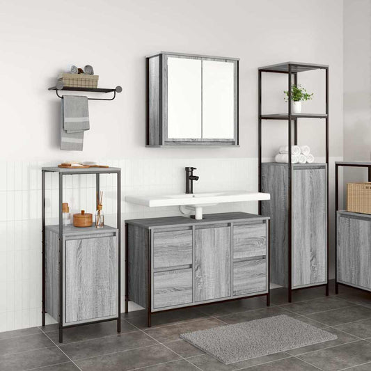 Set di mobili per il bagno 3 pz Grigio Sonoma e Nero | homemem39