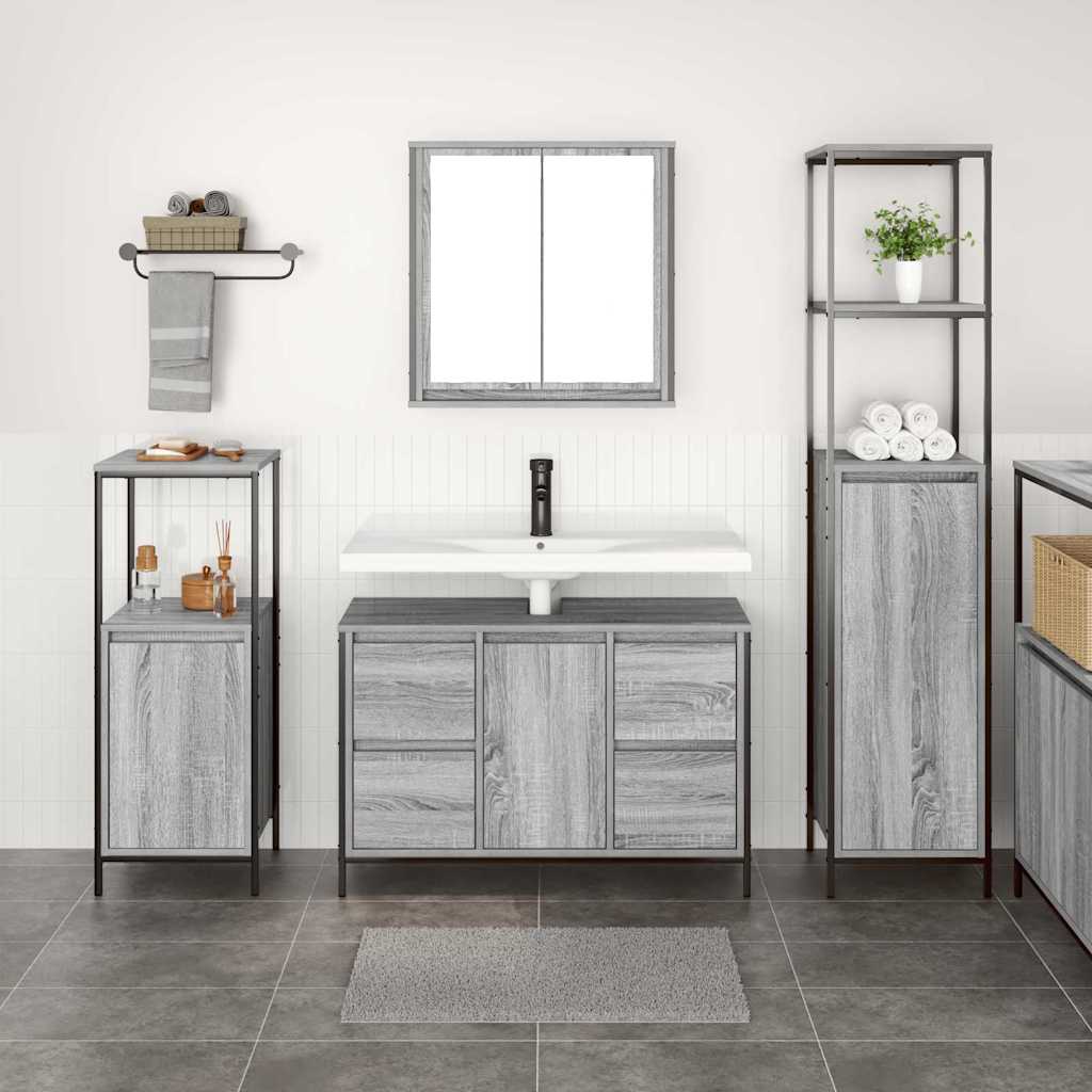Set di mobili per il bagno 3 pz Grigio Sonoma e Nero | homemem39