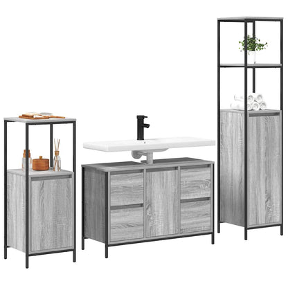 Set di mobili per il bagno 3 pz Grigio Sonoma e Nero | homemem39
