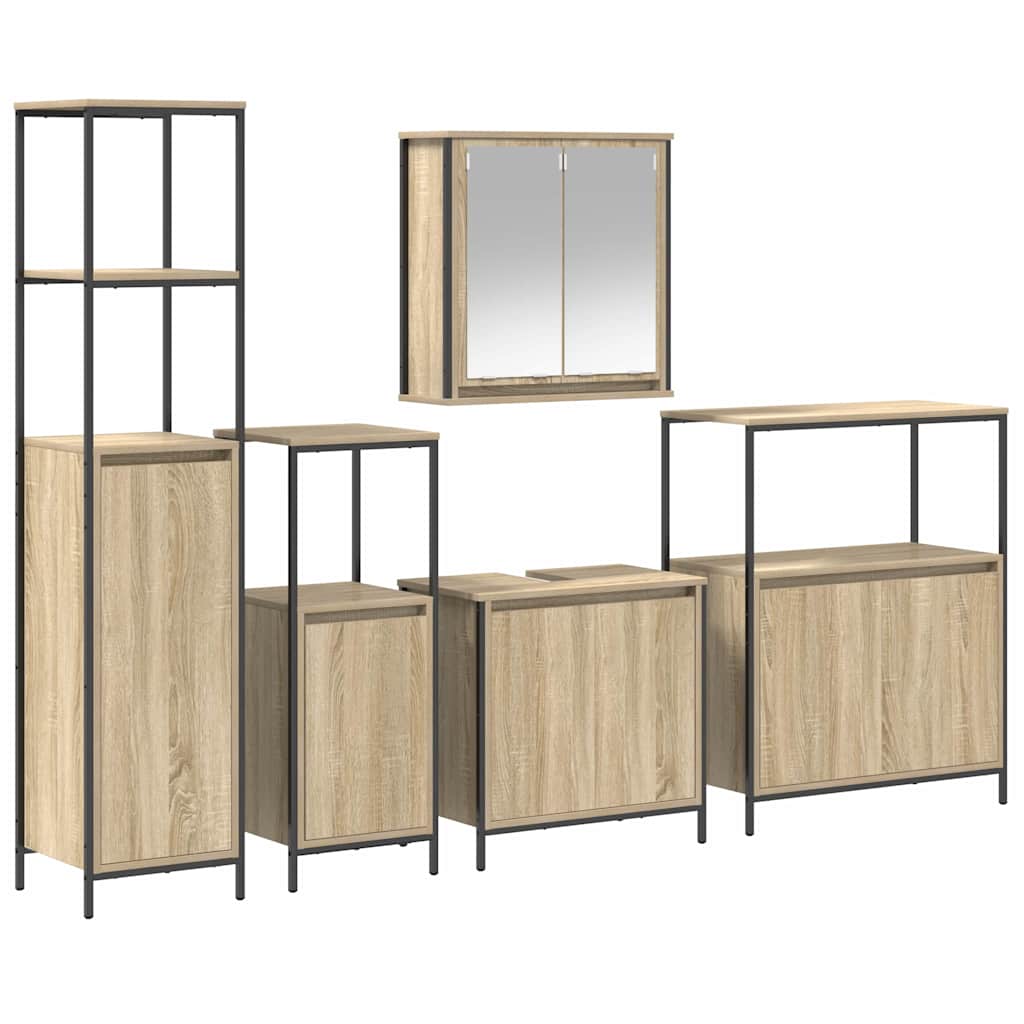 Set di mobili per il bagno con porta 5 pcs Rovere Sonoma e Nero | homemem39