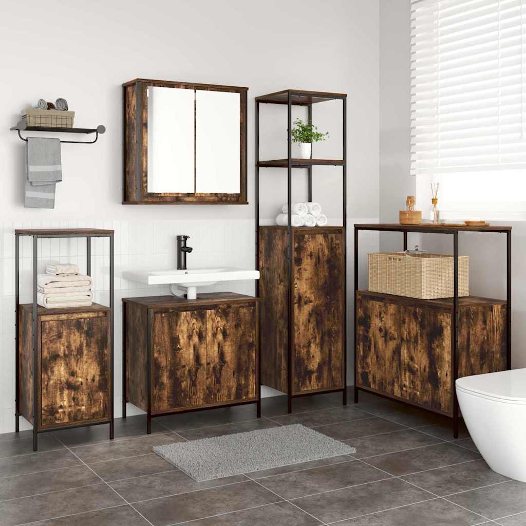 Set di mobili per il bagno 5 pcs Rovere Affumicato e Nero | homemem39