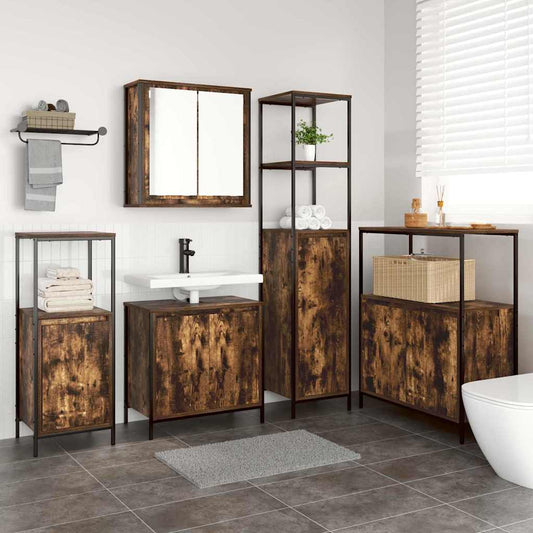 Set di mobili per il bagno 5 pcs Rovere Affumicato e Nero | homemem39