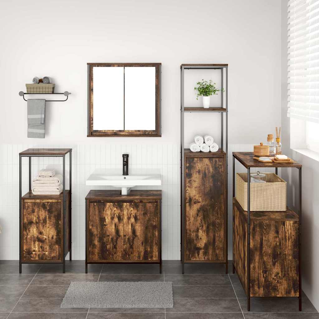 Set di mobili per il bagno 5 pcs Rovere Affumicato e Nero | homemem39