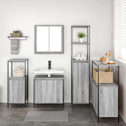 Set di mobili per il bagno con porta 5 pcs Grigio Sonoma e Nero | homemem39