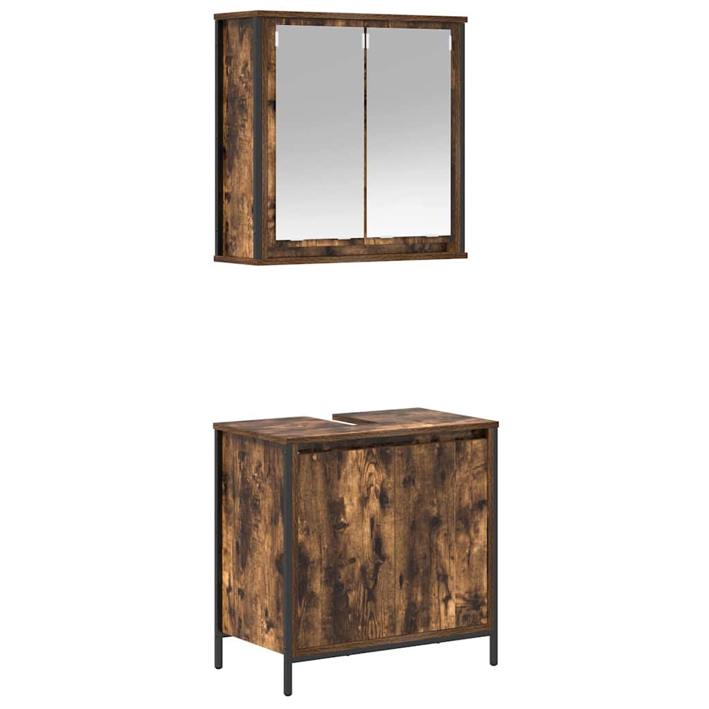 Set Mobili da Bagno 2 pz Rovere Fumo in Legno Multistrato