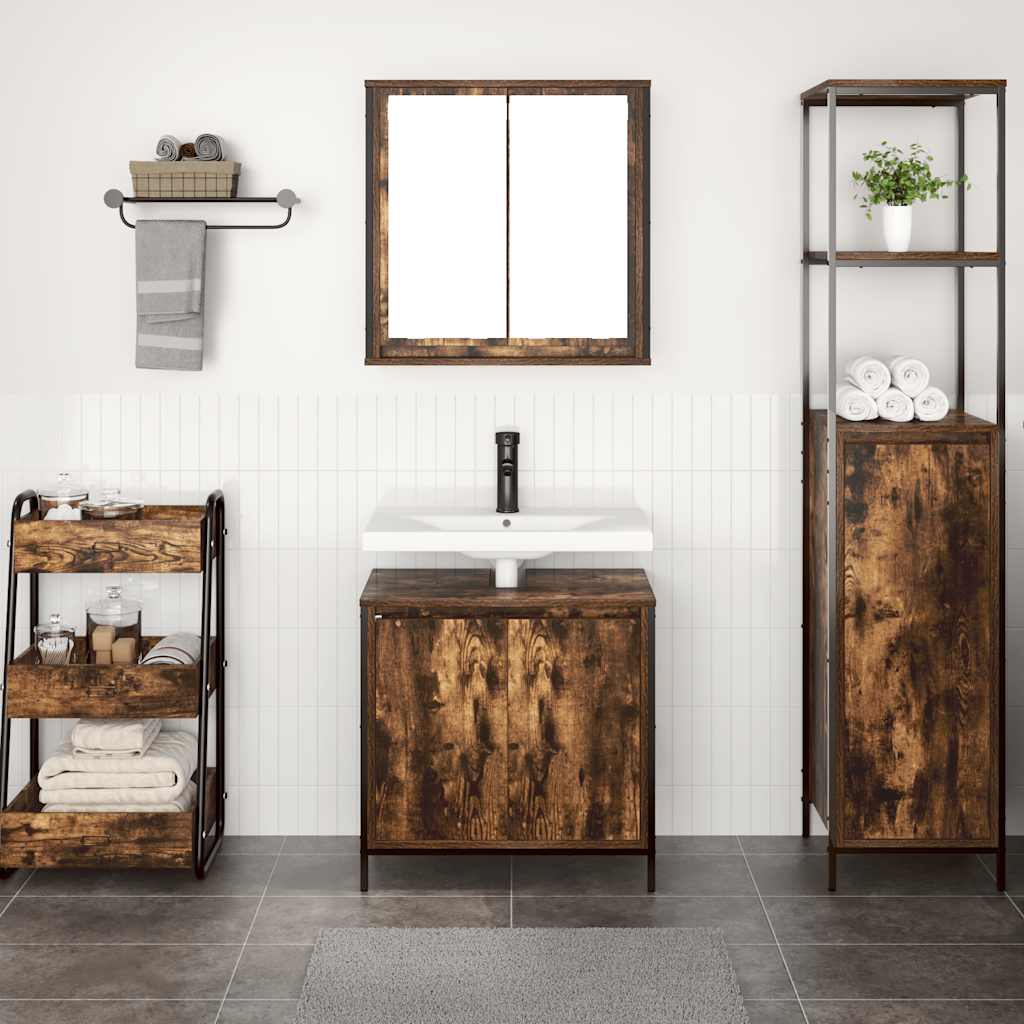 Set Mobili da Bagno 2 pz Rovere Fumo in Legno Multistrato